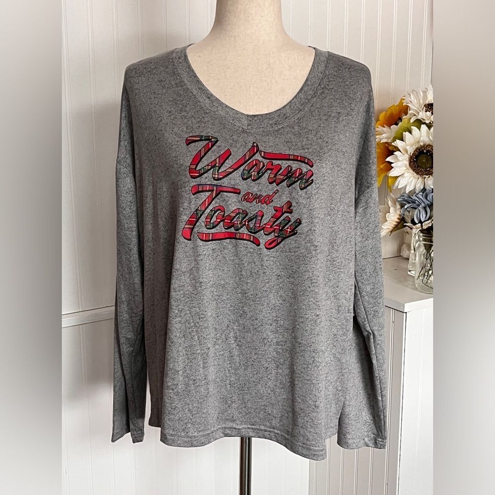 Warm & Toasty Long Sleeve Grey Sleep Top Joyspun NEW